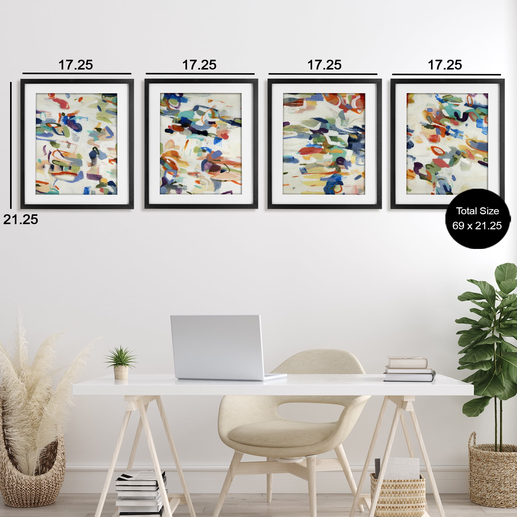 Stupell Industries Primary Hues Composition 4 Piece Black Framed Print Under Glass Set, design by Lisa Ridgers