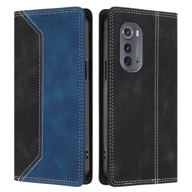 Phone Case for Motorola Edge 2022 FOXDOCK Premium Leather,Creative Dual-Color Cover with Card Slot,Shockproof