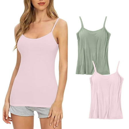 nerohusy Women s Built in Bra Tank Tops 2 Pack Tops for Women Built in Bra No Underwire 2024 Summer Casual Adjustable Spaghetti Strap Gym Womens Tank Tops Pink XXXL