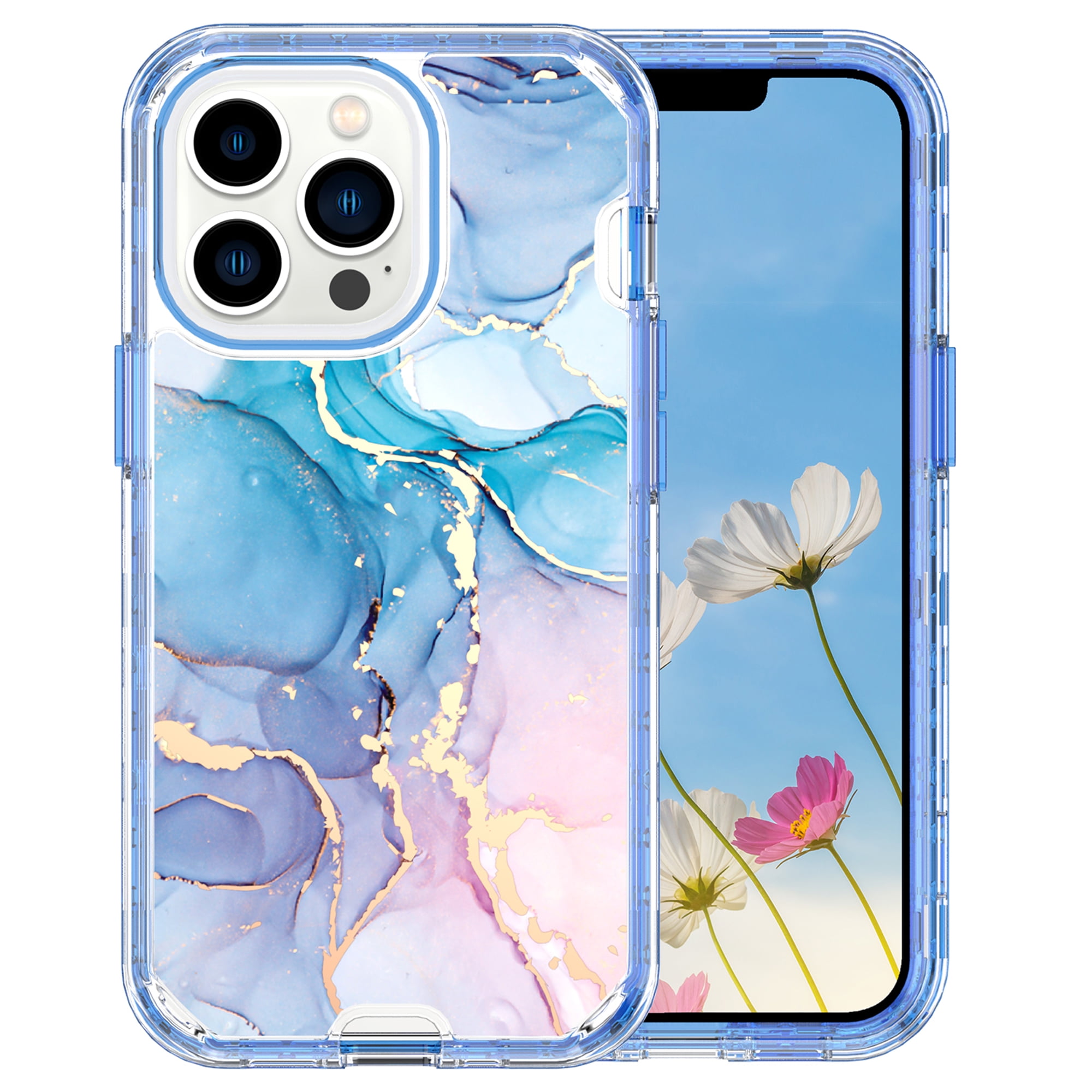 Dteck for iPhone 11 Pro Max Case Rugged Cover with IMD Marble Fashionable Designs for Women Girls, Protective Phone Cover for iPhone 11 Pro Max,Blue
