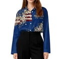 thumbnail image 4 of Domzest Womens 250th Anniversary Usa Shirt Patriotic Long Sleeve V Neck Butoon Down Shirt 4th Of July American Flag Elements Tshirts Navy XL, 4 of 5