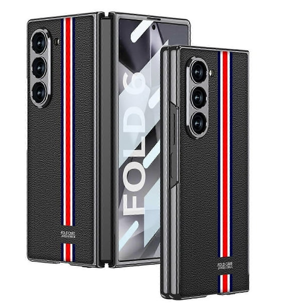 PU Case for Z Fold 6, Z Fold 6 Case Ultra-Thin Tempered Glass Phone Case, Protective Cover for Samsung Galaxy Z Fold 6 5G
