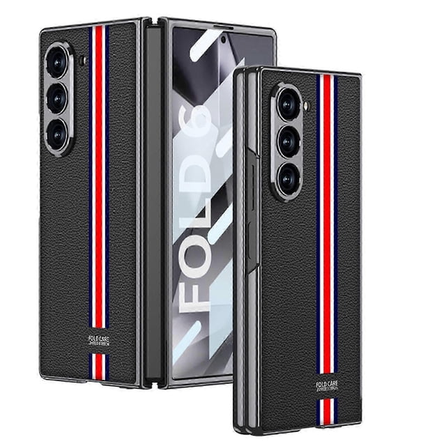 PU Case for Z Fold 6, Z Fold 6 Case Ultra-Thin Tempered Glass Phone Case, Protective Cover for Samsung Galaxy Z Fold 6 5G