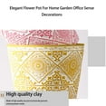 thumbnail image 3 of ZheElen Ceramic Flower Pot Planter Flowerpot Round Embossed Pattern Succulent Yellow, 3 of 6