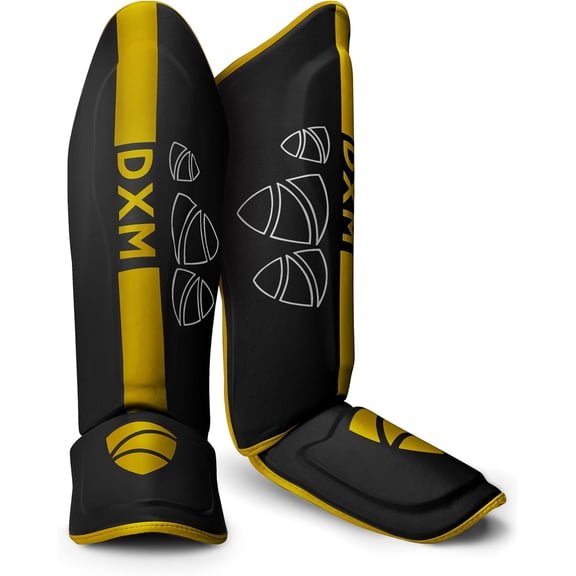DXM SPORTS MMA Shin Guards with Instep, Padded Support - Medium, Gold