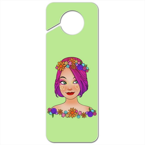 Classy Modern Day Hippie Flower Child Plastic Door Knob Hanger Sign