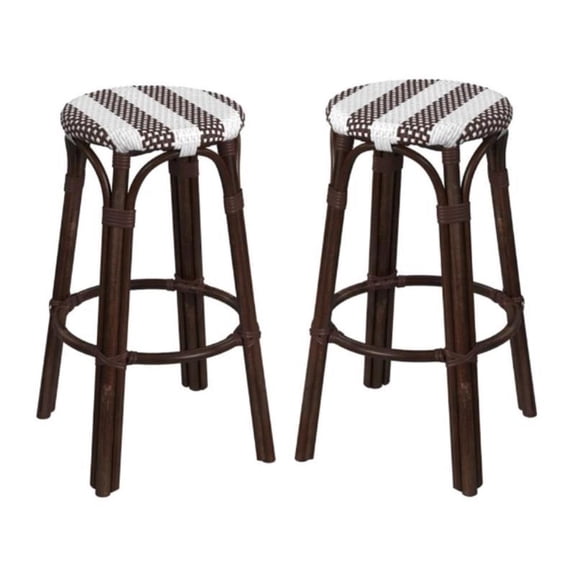 Home Square Rattan Backless Bar Stool in Coffee & White - Set of 2