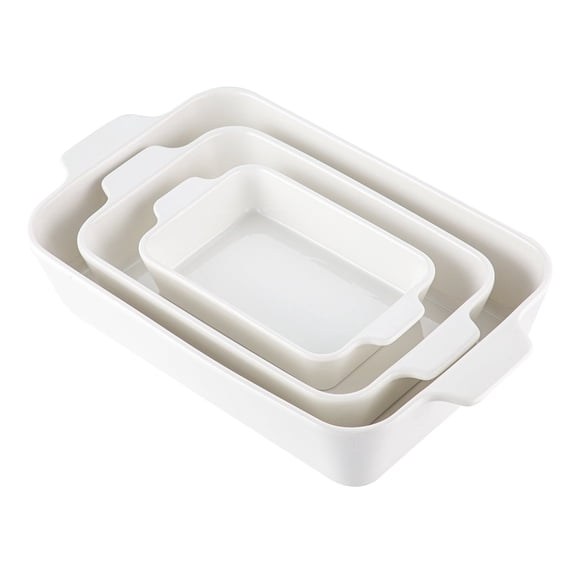 YUN TAO Casserole Dishes for Oven, Porcelain Baking Dishes, Ceramic Bakeware, Rectangular Lasagna Pans Deep with Handles for Baking Cake Kitchen,Cake Dinner,3-Piece (Set of 3, White)