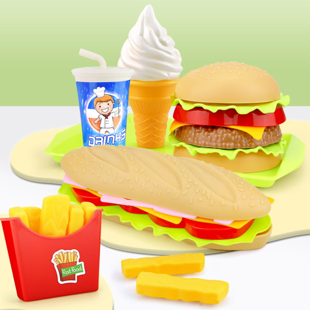 Simulation Hamburger French Fries Pretend Play Assembled Food Education Kids Toy 