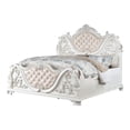 thumbnail image 3 of 1pc Traditional Cal King Size Tufted Headboard Upholstered Faux Wood Carved Details Bed Pearl White Bedroom Furniture, 3 of 8