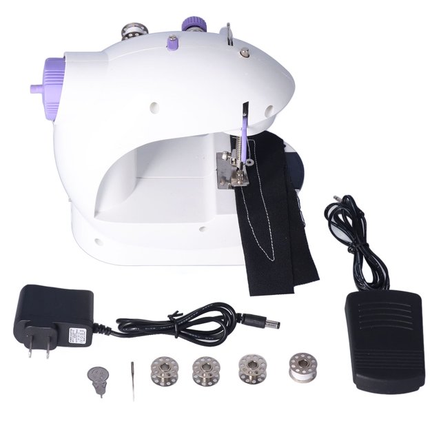 Mini máquina de coser portátil, Pedal de corte recto con luz para sastre, hogar, viaje, enchufe estadounidense de 100-240V