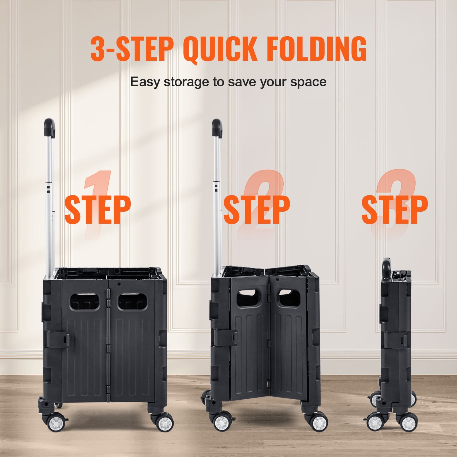 VEVOR Folding Shopping Cart Foldable Utility Cart 110 lbs Telescoping Handle