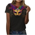 thumbnail image 2 of Xuyuer Happy Mardi Gras Shirt Womens Mardi Gras Day Heart Tshirt Tuesday Carnival Tee New Orleans Party Short Sleeve Nola Carnival Party T-Shirt Fat Tuesday Tee Tops Casual Tops, 2 of 6