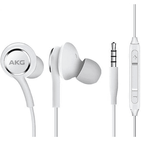 OEM InEar Earbuds Stereo Headphones for alcatel One Touch Fire Plus Cable - Designed by AKG - with Microphone and Volume Buttons (White)