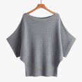 thumbnail image 2 of JIAYUE Women's Sweater Solid Color Slash Neck Knitted Off The Shoulder Batwing Short Sleeve Pullover Loose Ribbed Classic Female Tops, 2 of 3