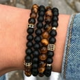 thumbnail image 4 of Men's Beaded Bracelet Handmade with European Geometric Stone Charm and Bright Black Frosted Zircon Matte Imperial Tiger, 4 of 13