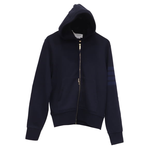 Pre-Owned Thom Browne 4-Bar Zip-Up Hoodie in Navy Blue Cotton