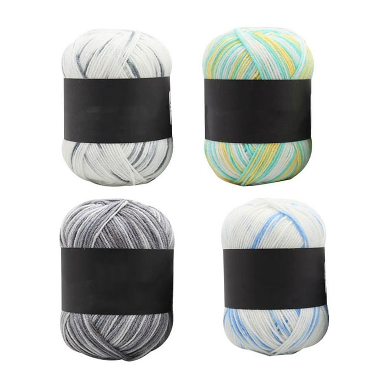 5 Rolls of Multicolor Gradient Cotton Yarn Crochet Thread Knitting Three-ply Wool Yarn (Purple Gray Blue White Greyish White Yellow Green), Size