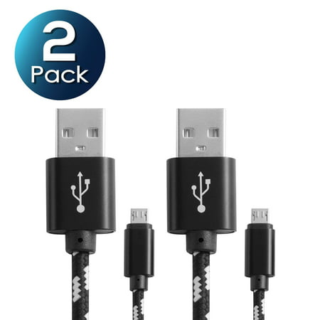 Insten 2-Pack 6Ft Durable Nylon Braided Micro USB Fast Charging Sync Data Cable Charger 6' Long Power Cord for Android Phone Cell Smartphone Tab Tablet