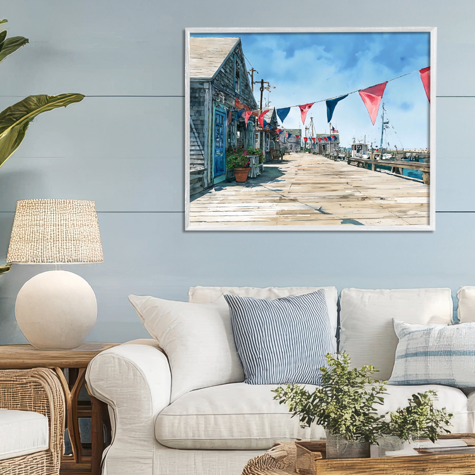 Stupell Industries Seaside Fishing Wharf White Framed Giclee Art, design by Franklyn Gregory