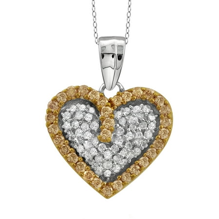 JewelersClub 1/2 Carat T.W. Champagne and White Diamond Heart Sterling Silver Pendant