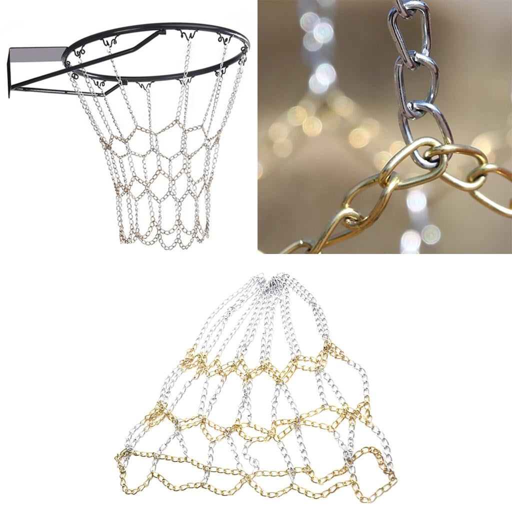 DimyFew 12-Loop Basketball Net Basketball Chain Net Zinc Plated Steel Indoor Outdoor Rim Aureate and Argent