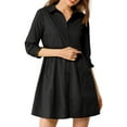 thumbnail image 6 of INSPIRE CHIC Women's Shirt Dress 3/4 Sleeve Button Down Mini Dresses S Black, 6 of 9