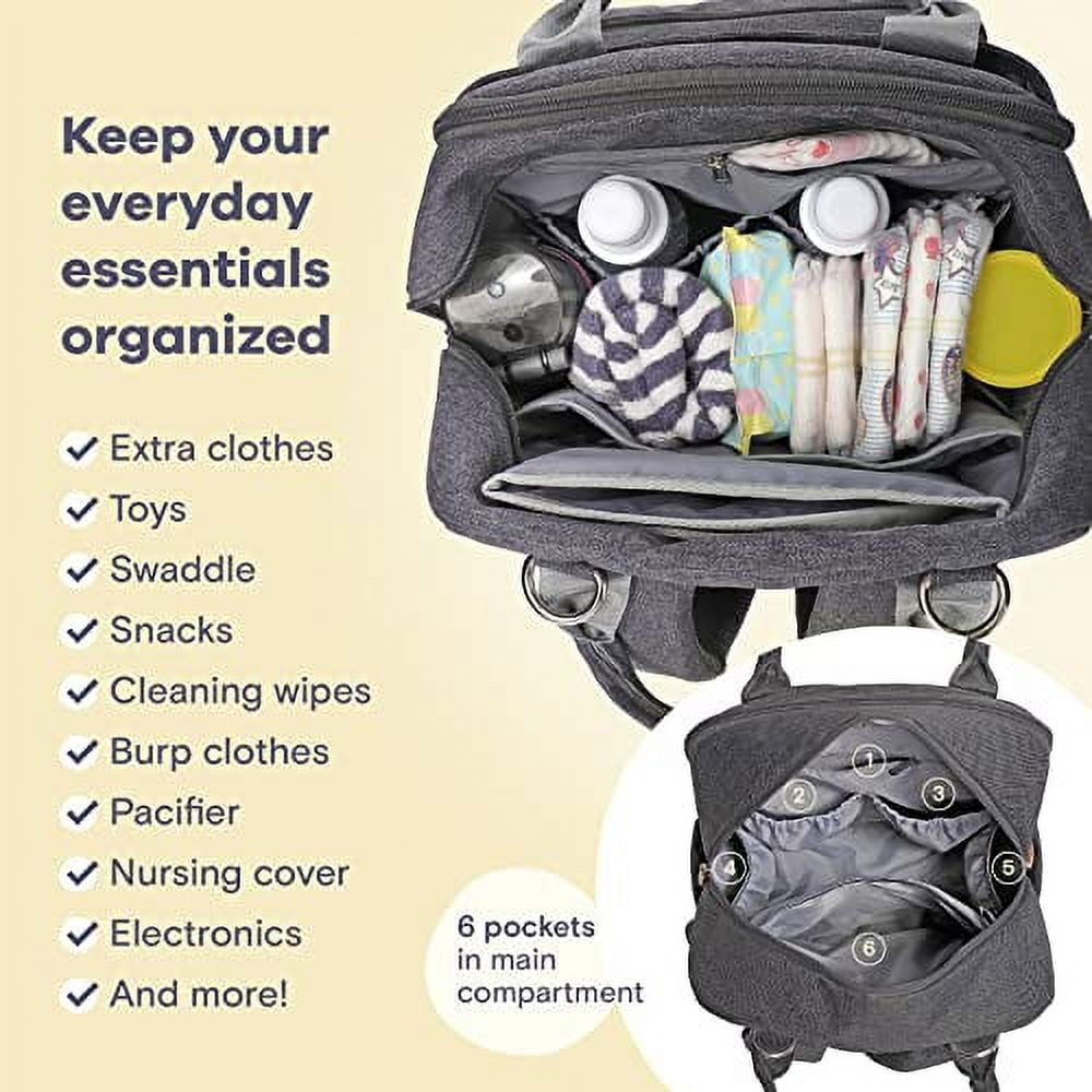 Ruvalino Baby Diaper Bag Backpack with Pacifier Holder, Multifunctional Travel Bag, Dark Gray, Large