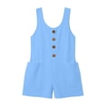 thumbnail image 5 of Shrysg Women's Casual Cotton Sleeveless Romper Round Neck Button Down Wide Leg Jumpsuit Light Blue, 5 of 9