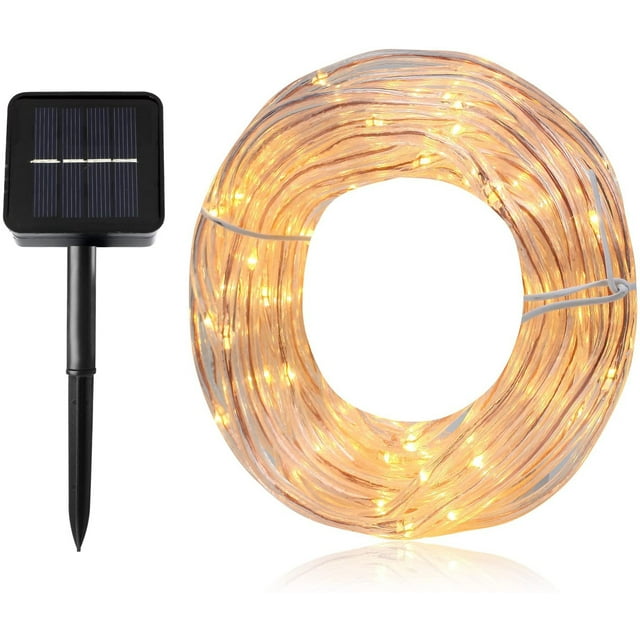 12M 100 LED manguera de luz solar, impermeable IP65 luces de hadas solares en el exterior, luces navideñas en el exterior para fiestas y navidad (blanco) Adepaton MZQ-0832-1
