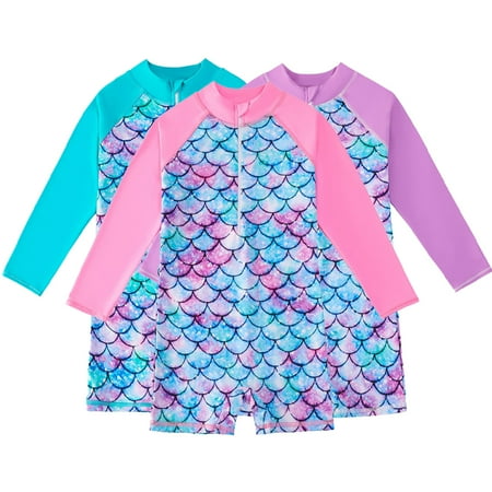 

YTDSCS Kids Girls Swimsuit Toddler One-Piece Long-Sleeved Bathing Suit Scales Beach Sets for Girls 4-12 Years