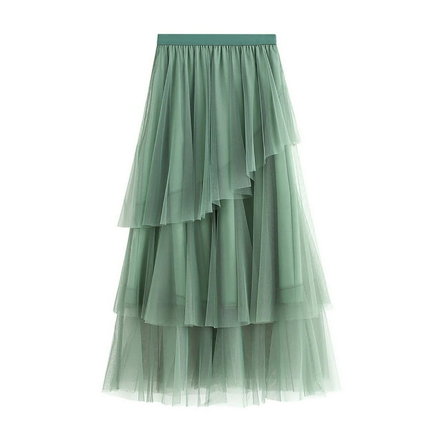 Jupes en Tulle pour Femmes, Taille Haute Élastique, Longue Jupe de Cocktail, Plissée à Étages, Ligne A, en Maille, Jupe de Plage pour Bal