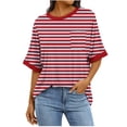 thumbnail image 3 of Horkkom Striped Shirt Women Crew Neck Color Block Short Sleeve Shirts with Pocket Causal Loose Comfy T Shirts XL, Gifts for Women, 3 of 8