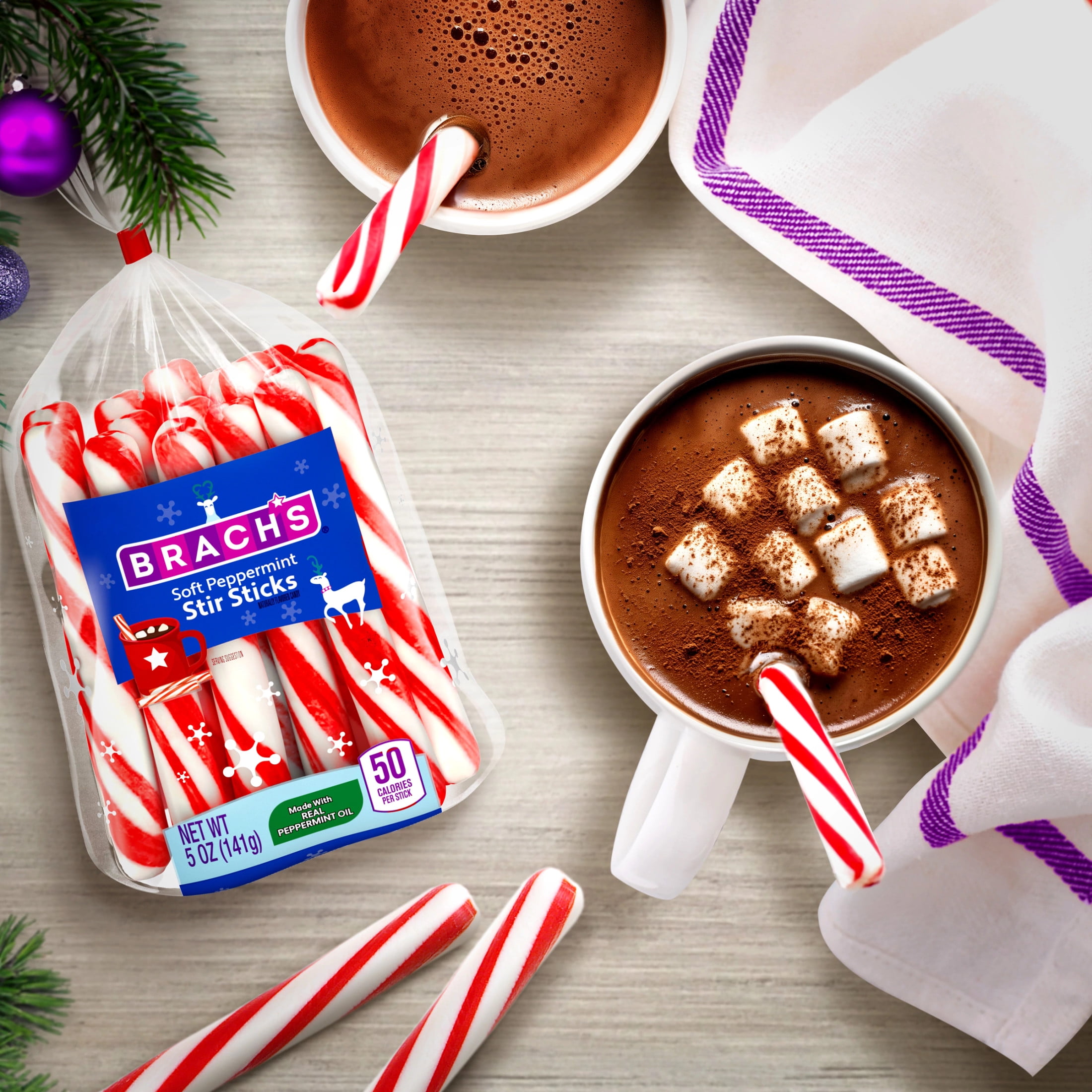 (2 pack) Brach's Holiday Soft Peppermint Stir Sticks Bag, Christmas Candy, Hot Chocolate Stir Sticks, 5oz