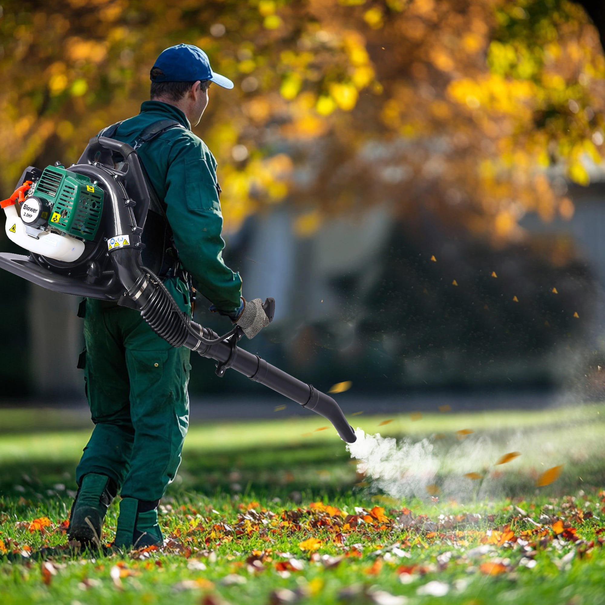Backpack Leaf Blower Gas Powered 52CC, Seizeen Cordless Leaf Blower 530CFM Powerful, with Adjustable Handle & Extended Tube for Yard, Green