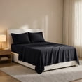 thumbnail image 3 of Lux Decor Collection Queen Bed Sheets Set Brushed Microfiber High GSM, 4 Piece Sheet Set Upto 16 Inches Deep Pocket Bedding Sheets & Pillowcases - Black, 3 of 10