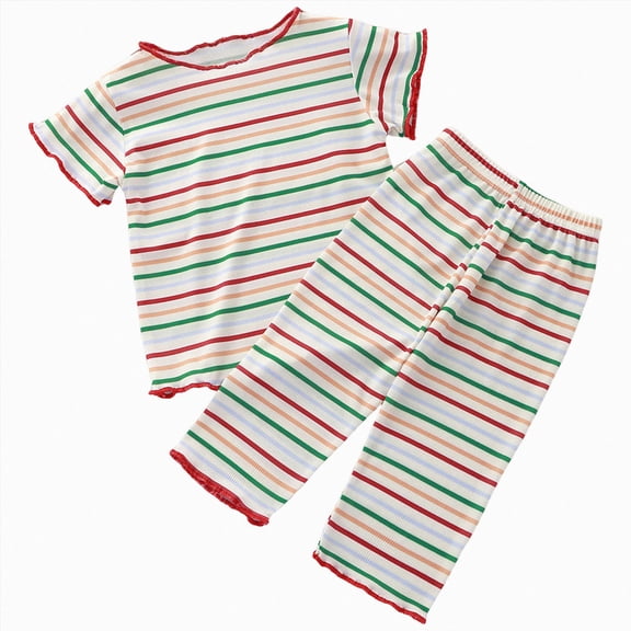 mgoYE Girls Pajamas 12-18 Months Short Sleeve and Pants 2Pcs Pajama Set for Kids Summer Cozy Sleepwear Red