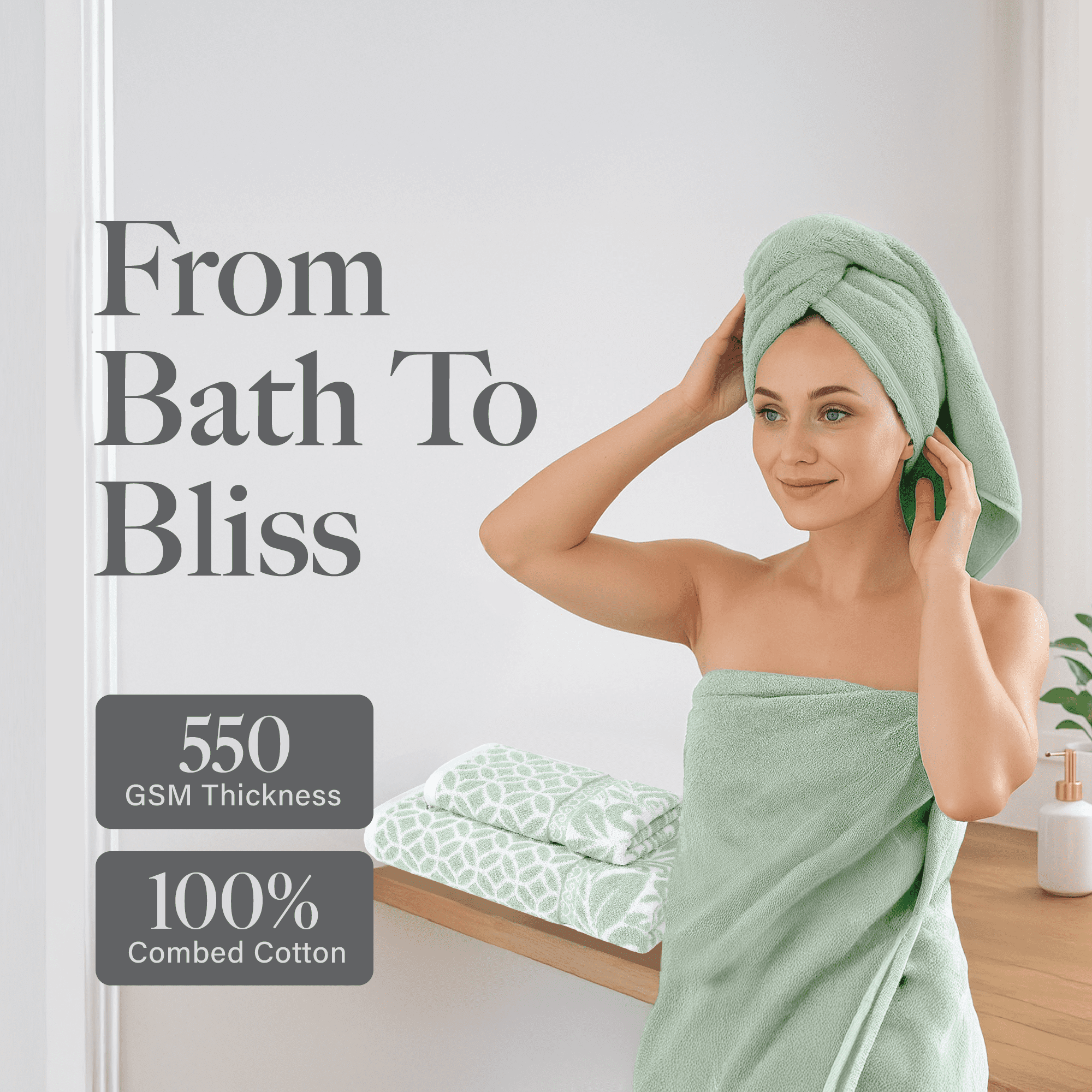 Modern Threads Artesia Damask 6-Piece Bath Towel Set, Sage