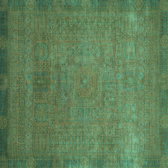 Ahgly Company Machine Washable Indoor Square Oriental Turquoise Blue Modern Area Rugs, 3' Square