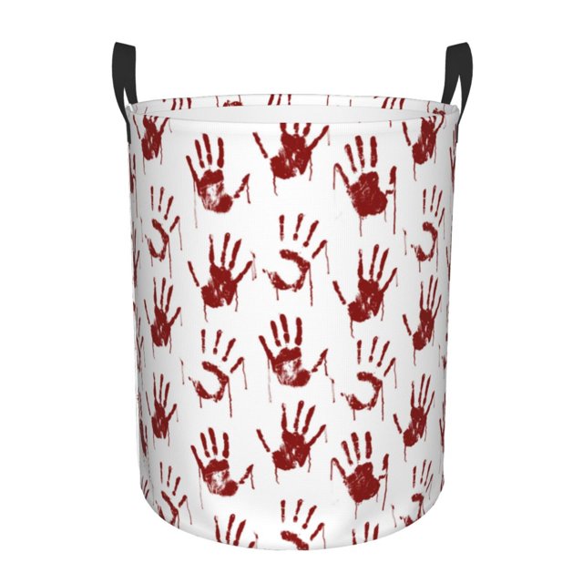 Balery Red Bloody Scary Hands2 Cesta de ropa redonda con asas, impermeable, independiente, para ropa, juguetes, dormitorio y familia-Medium