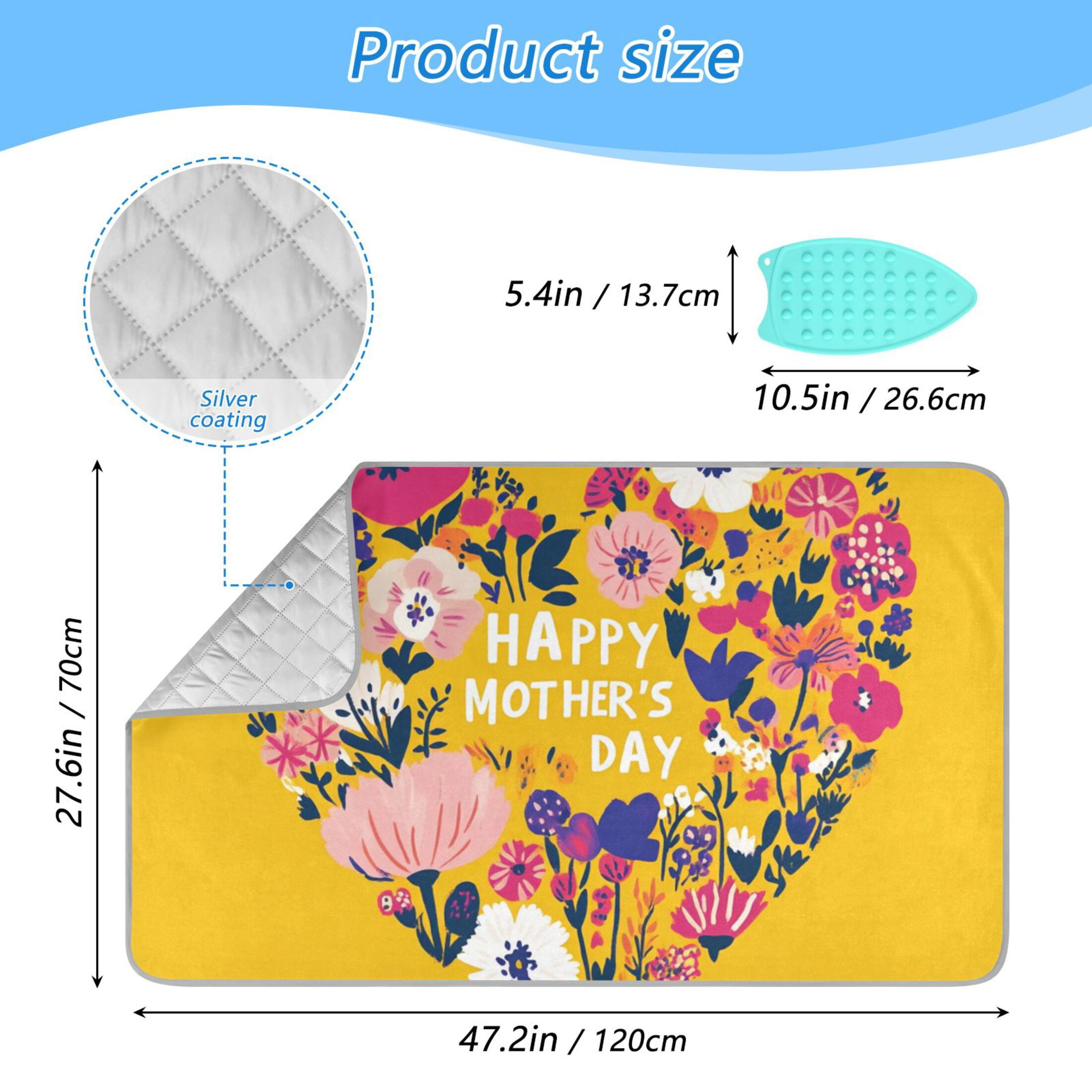 Heart Shaped Flowers Mothers Day Ironing Mat Blanket Portable Travel Ironing Pad Heat Resistant Pad 47.2" x 27.6”