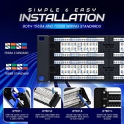 48 Port Patch Panel Cat6 Rackmount RJ45 Network Patch Panel 2U Unshielded Punch Down Rack Easy to Install Color Coded Labels