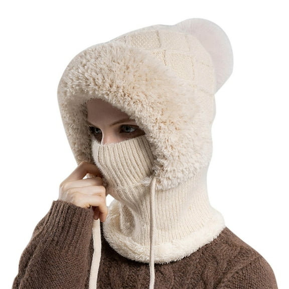 Tanhomme Fleece Ski Covers Winter Face-Cover Windproof Hooded Scarf Cold Weather Hat Neck Warmer Knitted Hat Winter Cycling Windproof Warm Cap Winter Hats Warm Winter Plain Knit Hat