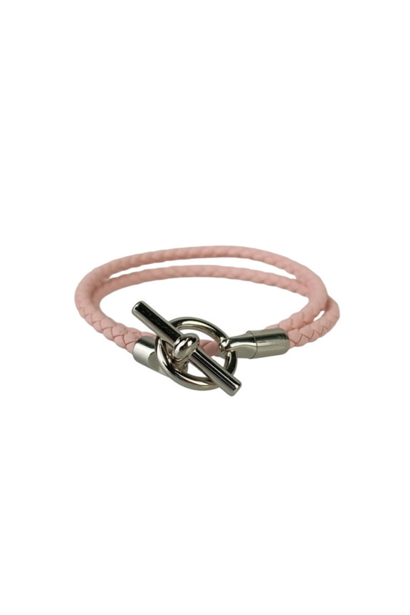 Pre-Owned HERMES Grennan Pink Leather Double Tour Bracelet for Women (Good)