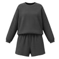 thumbnail image 6 of Karymi Overalls for Women Striped 2 Piece Loungewear Set, Crew Neck Long Sleeve Loose Top & High Waist Drawstring Wide Leg Shorts, Ribbed Knit Matching Co-ord Womens T Shirts, 6 of 7