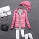 thumbnail image 3 of Chaqueta de plumón ligera con capucha y cremallera desmontable para mujer, abrigo corto ultrafino de otoño e invierno, 3 of 6