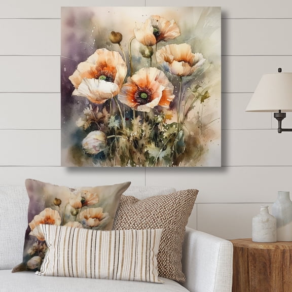 DESIGN ART Designart "Orange Peonies Blooms Ii" Floral Peony Wall Art Prints 16 in. wide x 16 in. high
