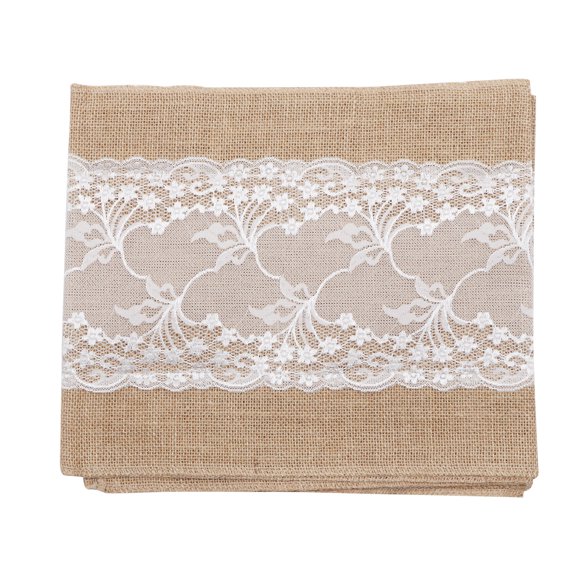 FUEENIRVA Rustic White Jute Table Runner Wedding Tablecloth Decorative Mat