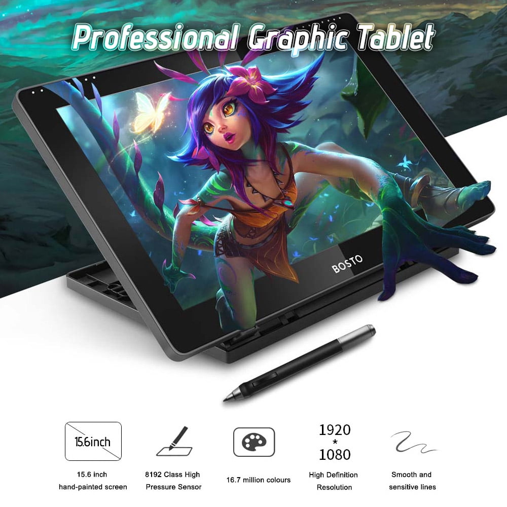 BOSTO 16HDK Portable 15.6 Inch HIPS LCD Graphics Drawing Tablet