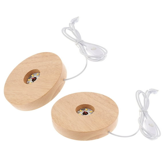 FRCOLOR 2pcs Wood Display Pedestal LED Light Base Table Crystal Ball Lamp Base USB Charging Light Base